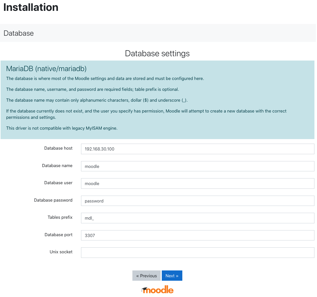 Moodle Database Installation