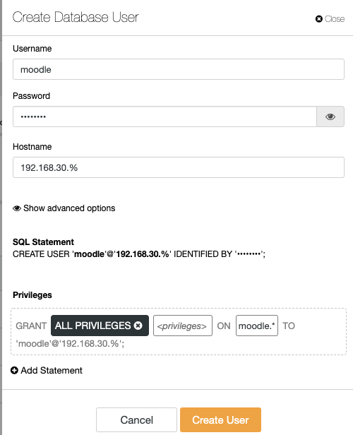 Create Moodle Database User