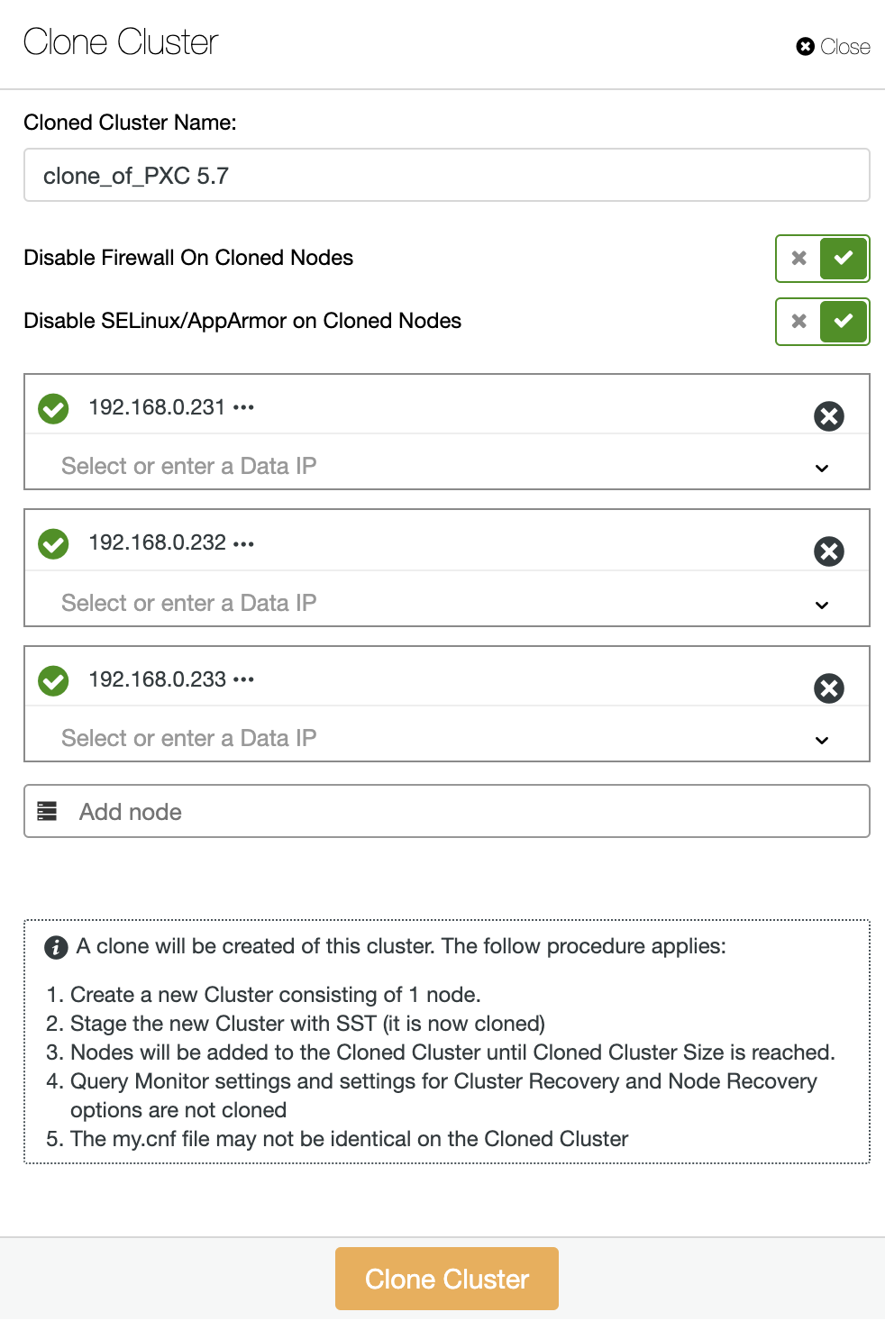 Clone Cluster - ClusterControl