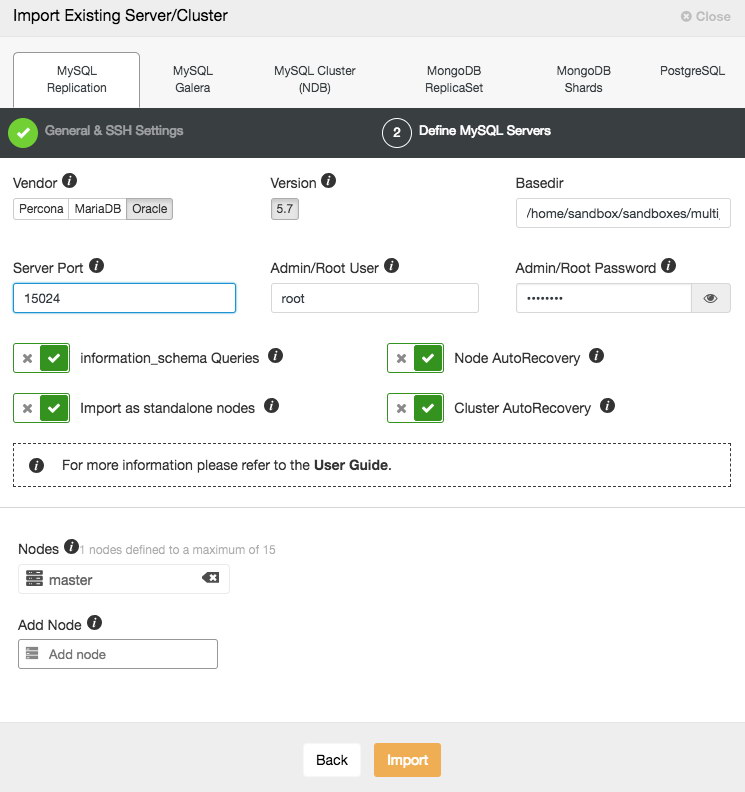 ClusterControl import existing server