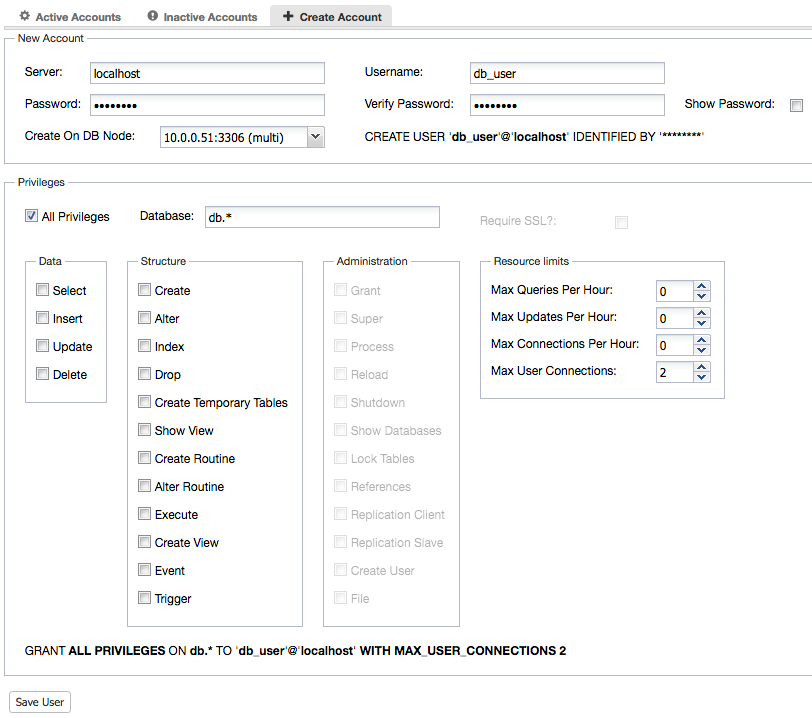 Create MySQL account with MAX_USER_CONNECTIONS resource control option using ClusterControl