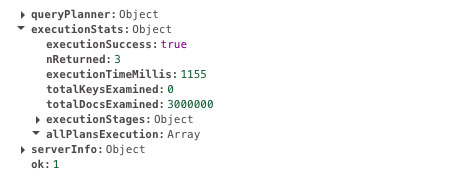 Execution time without indexing