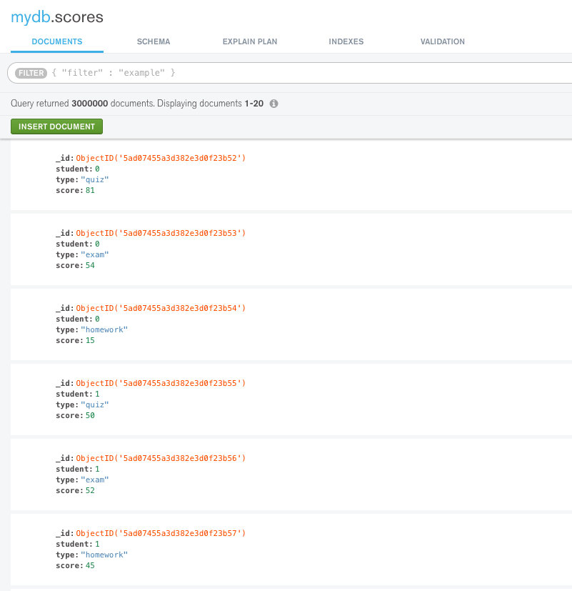 Sample documents in score collection