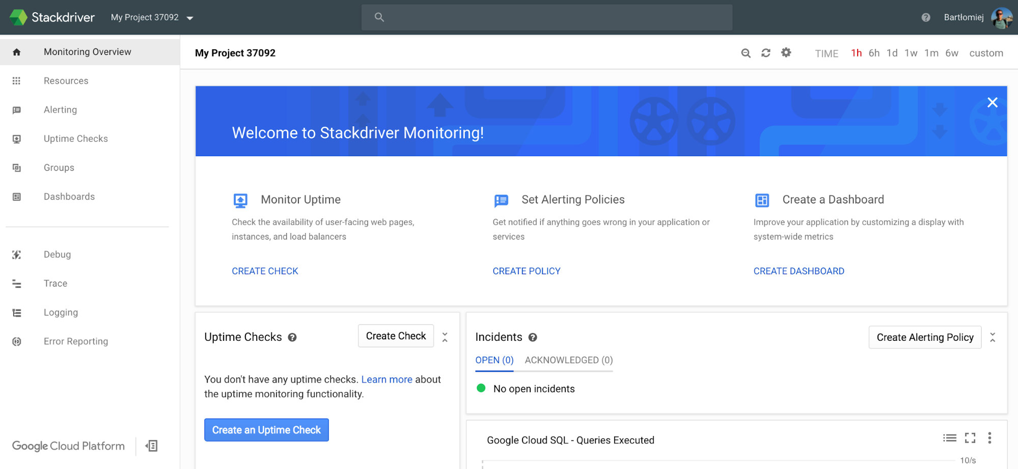 Google Stackdriver monitoring dashboard