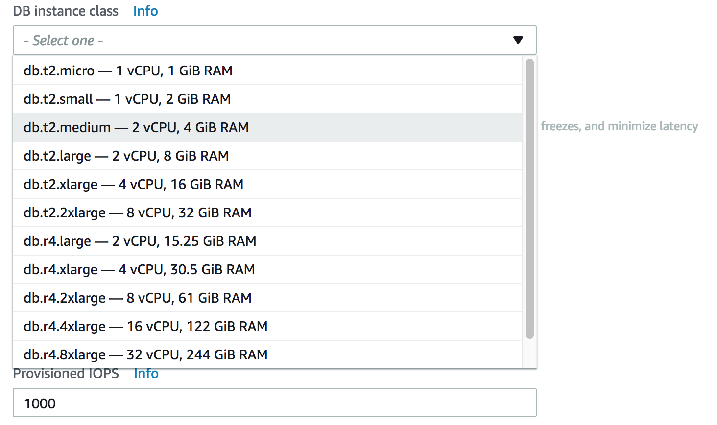 Amazon RDS instance class