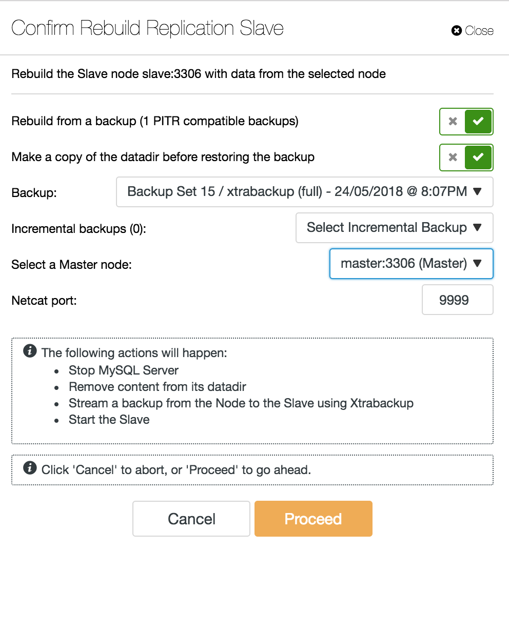 ClusterControl rebuild slave