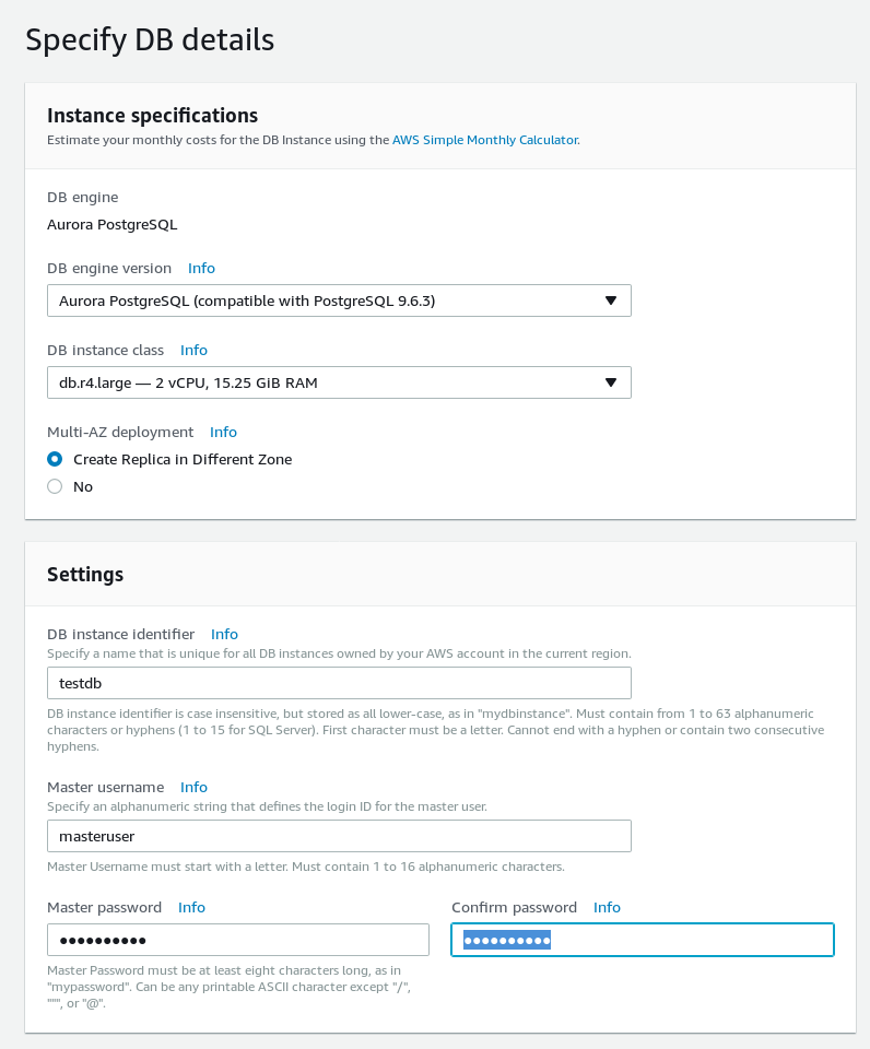 Aurora PostgreSQL wizard database details