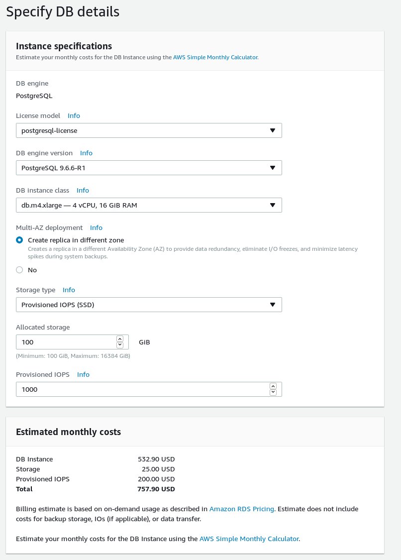 RDS PostgreSQL wizard DB details