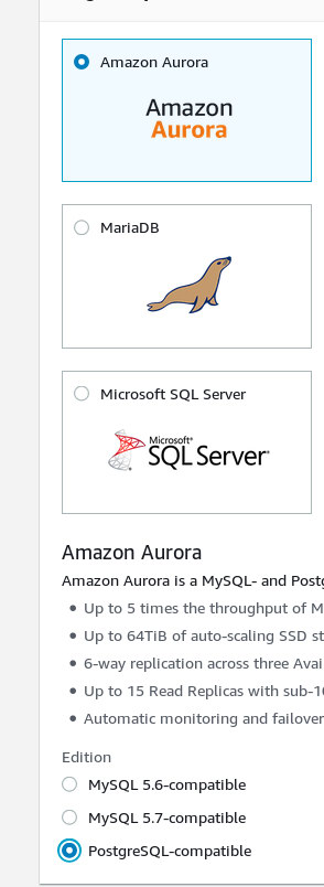 Aurora PostgreSQL wizard