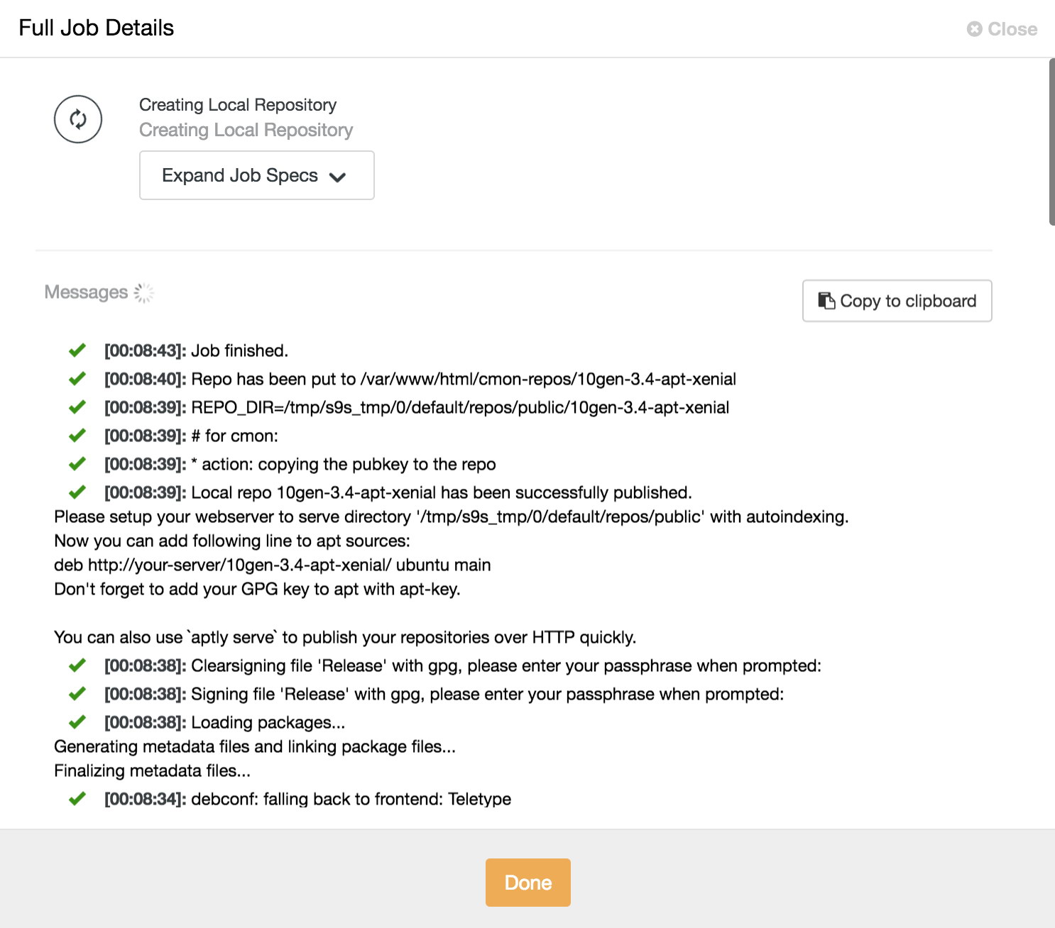 ClusterControl automates the creation of internal package repository