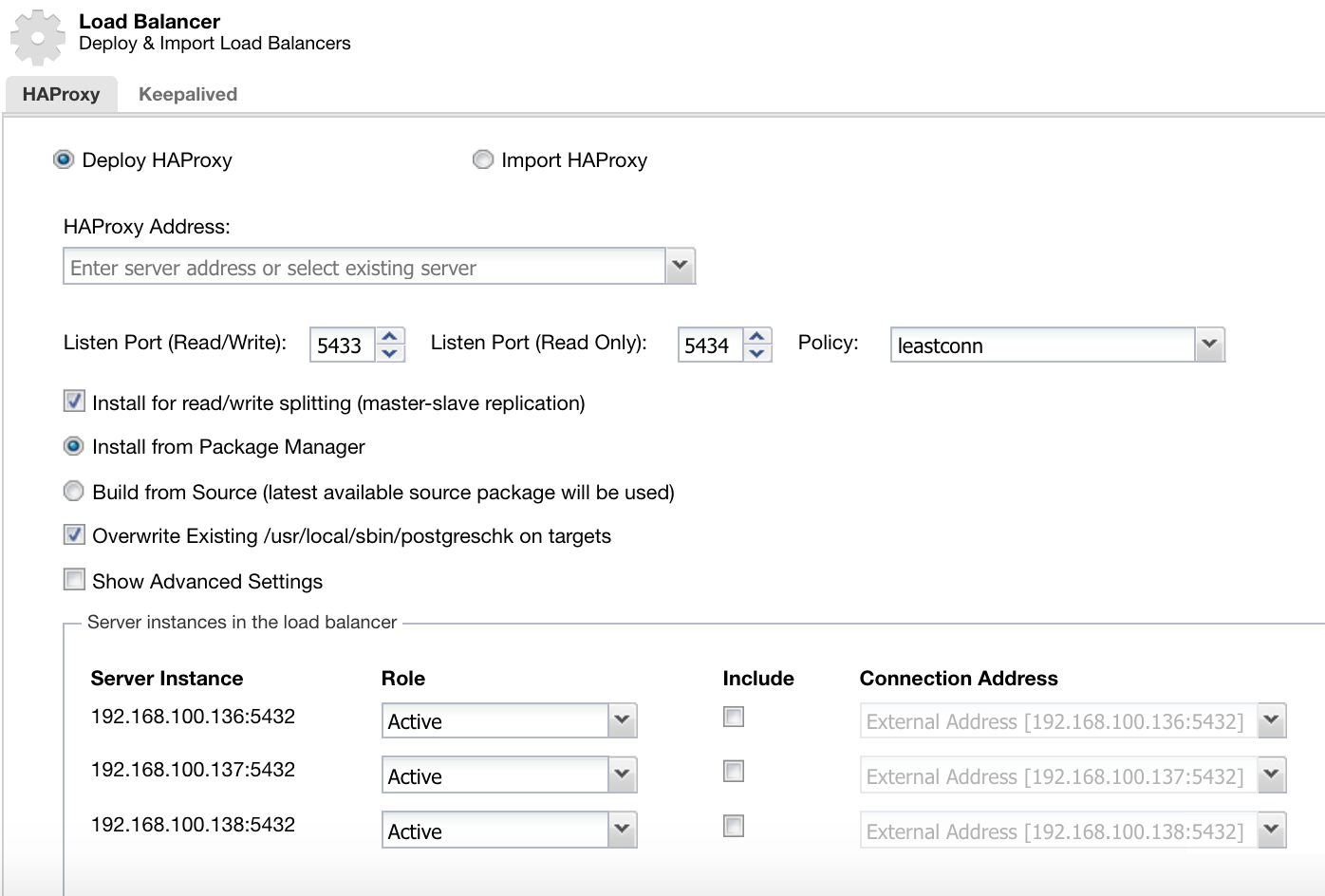 ClusterControl Load Balancer Deploy Information 1