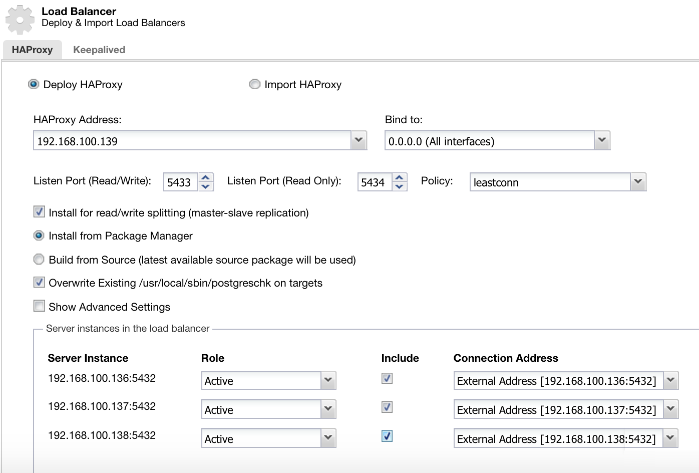 ClusterControl Load Balancer Deploy Information 2