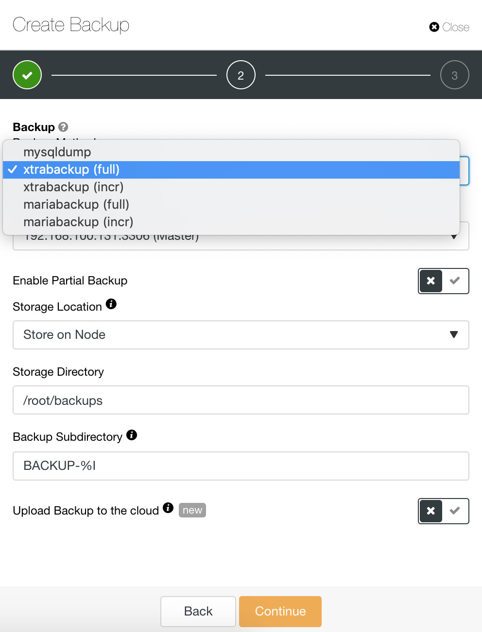 ClusterControl Create Backup 1