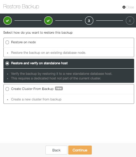 ClusterControl Restore and verify on standalone host Option