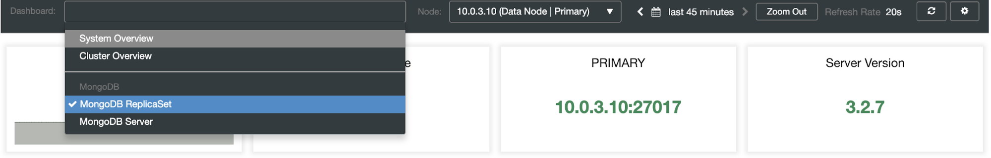 ClusterControl MongoDB dashboard list