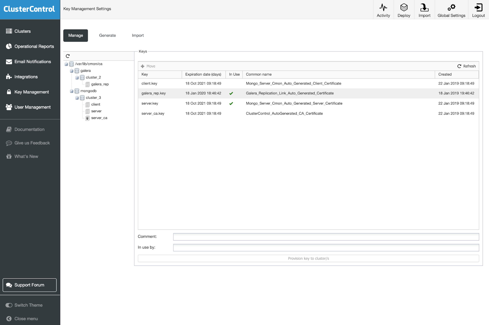 ClusterControl Key Management