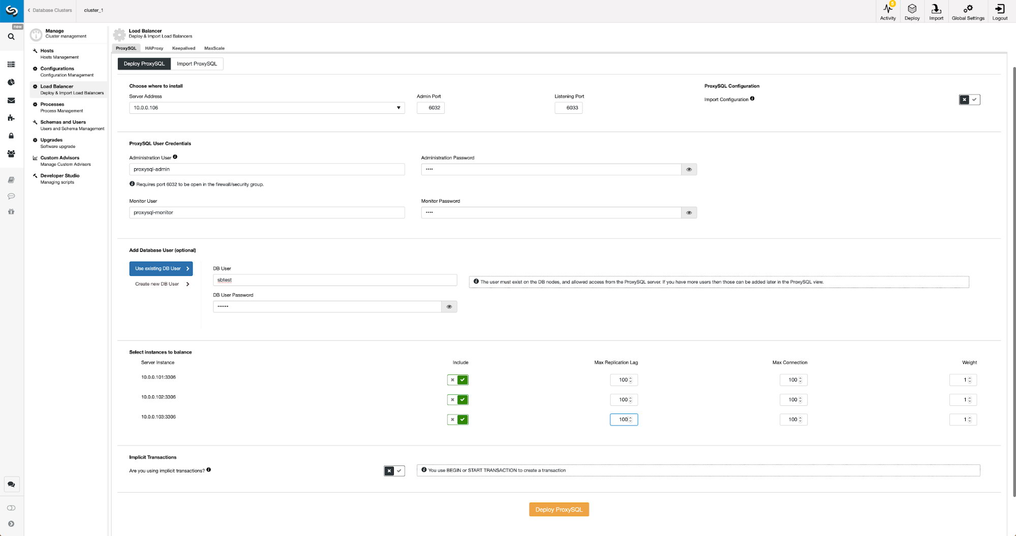 Deploy ProxySQL in ClusterControl