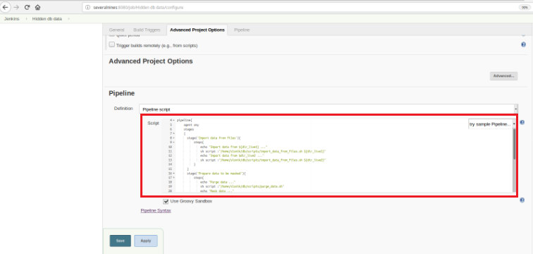 Figure 6 - Groovy script in pipeline section