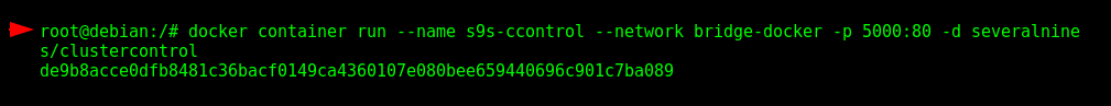 Running the container "s9s-ccontrol" for Severalnines ClusterControl