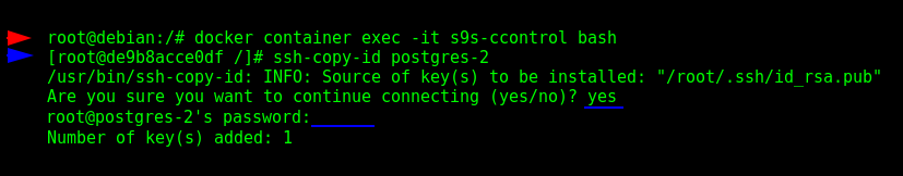 Configuring the SSH in the "postgres-2" container, part 2/2