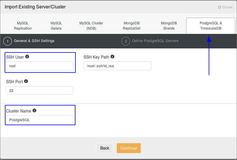 Importing the "postgres-2" database, part 1/2