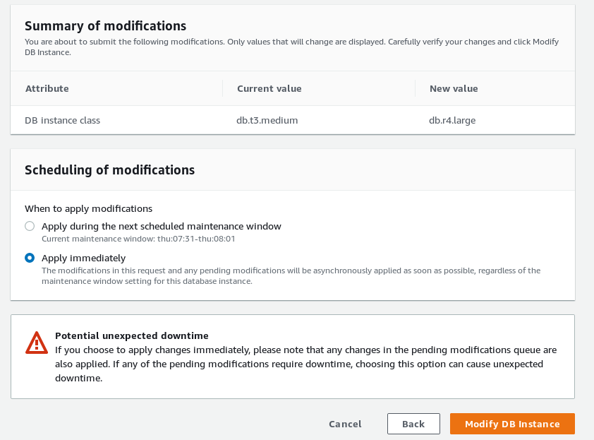  modifying instance class