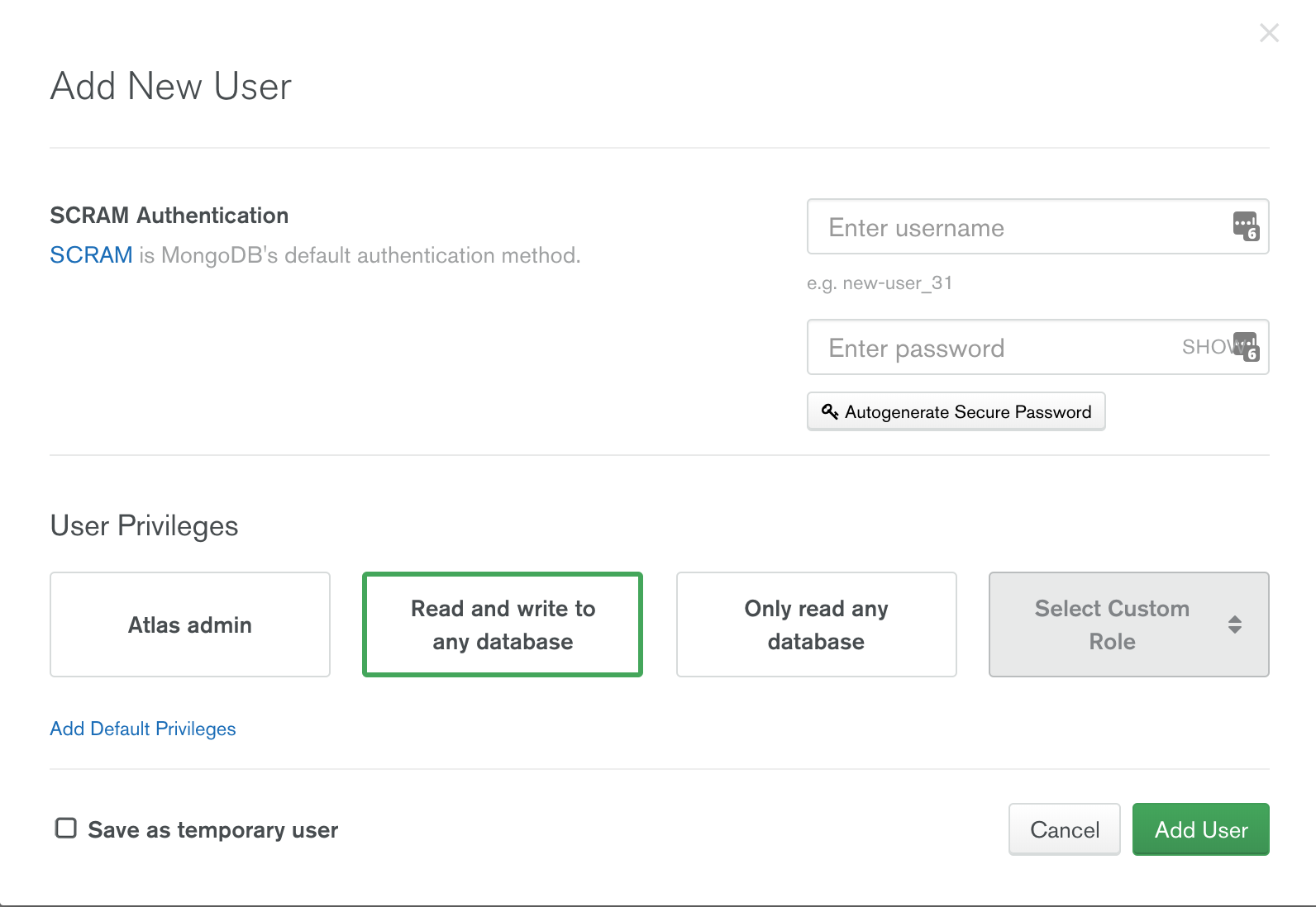 MongoDB Atlas, Add new user