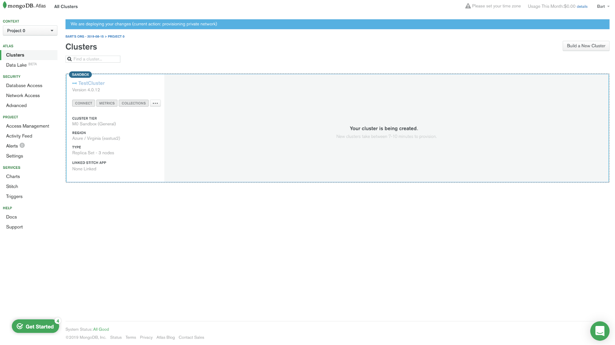 M0 Cluster in MongoDB Atlas