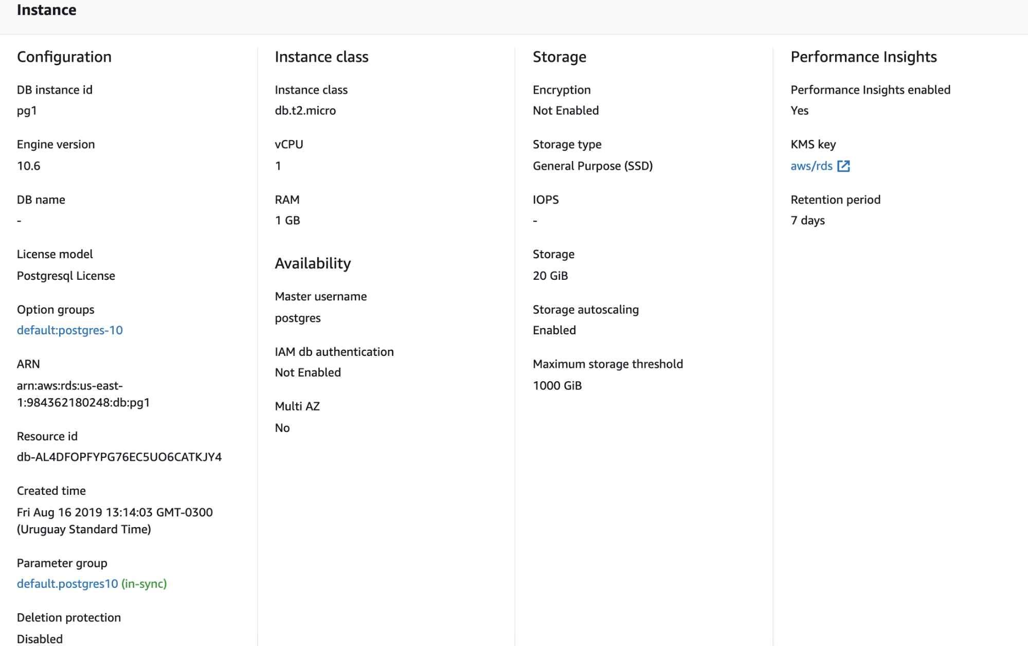 Instance Details Amazon RDS