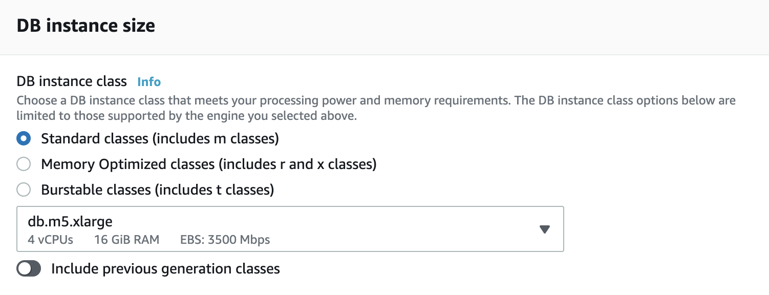 Database Instance Size Amazon RDS