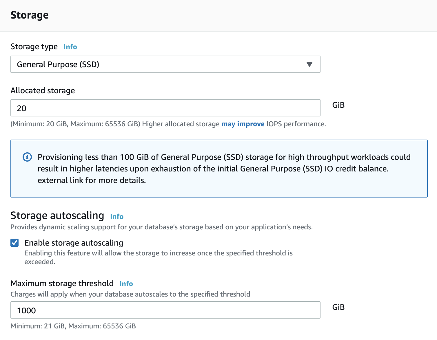 Database Storage Options Amazon RDS