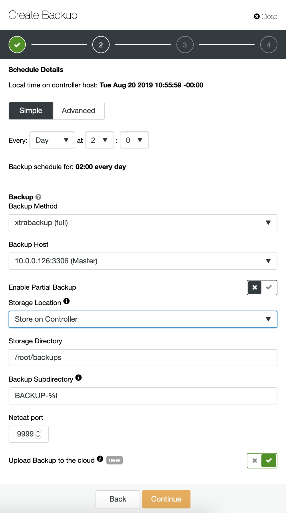 Create Backup in ClusterControl