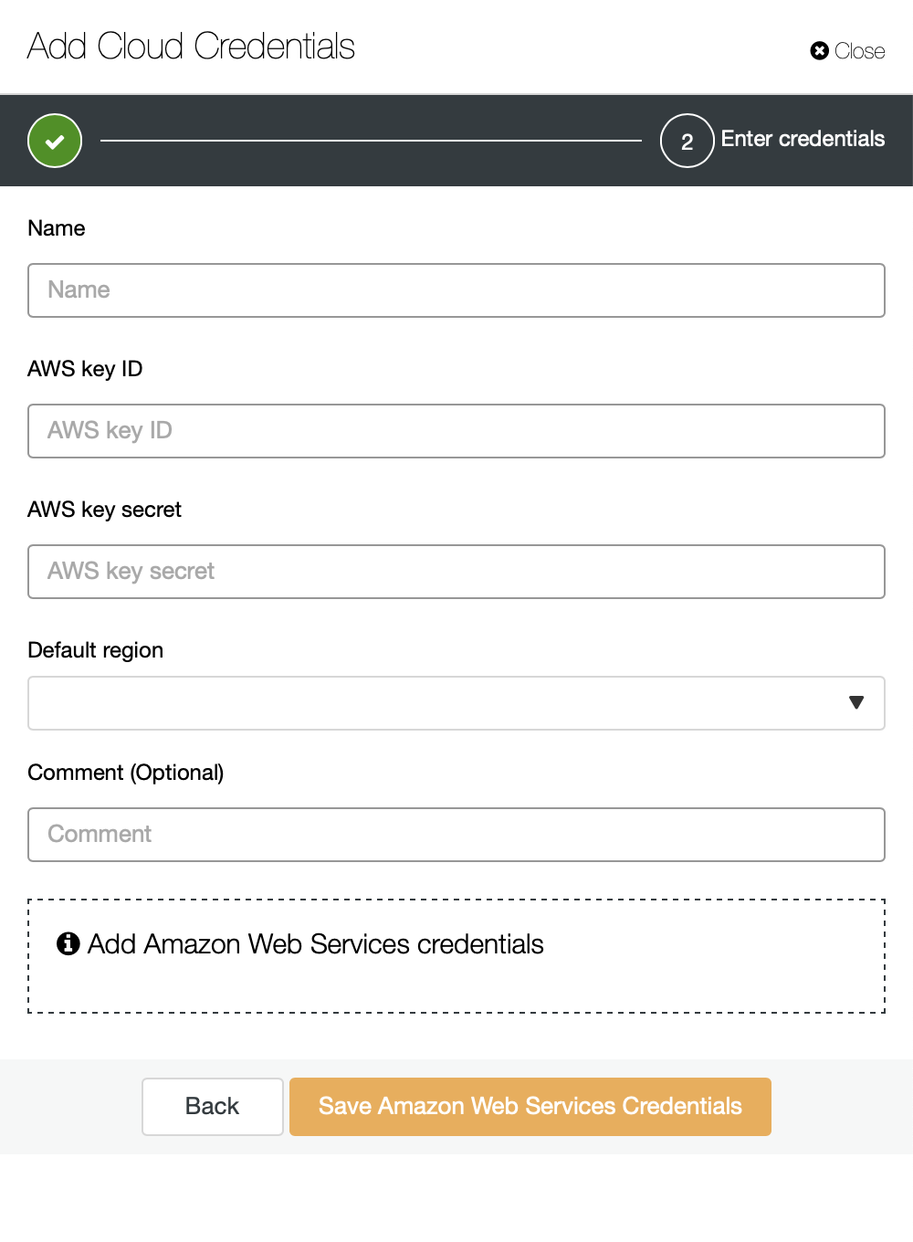 ClusterControl Add Cloud Credentials