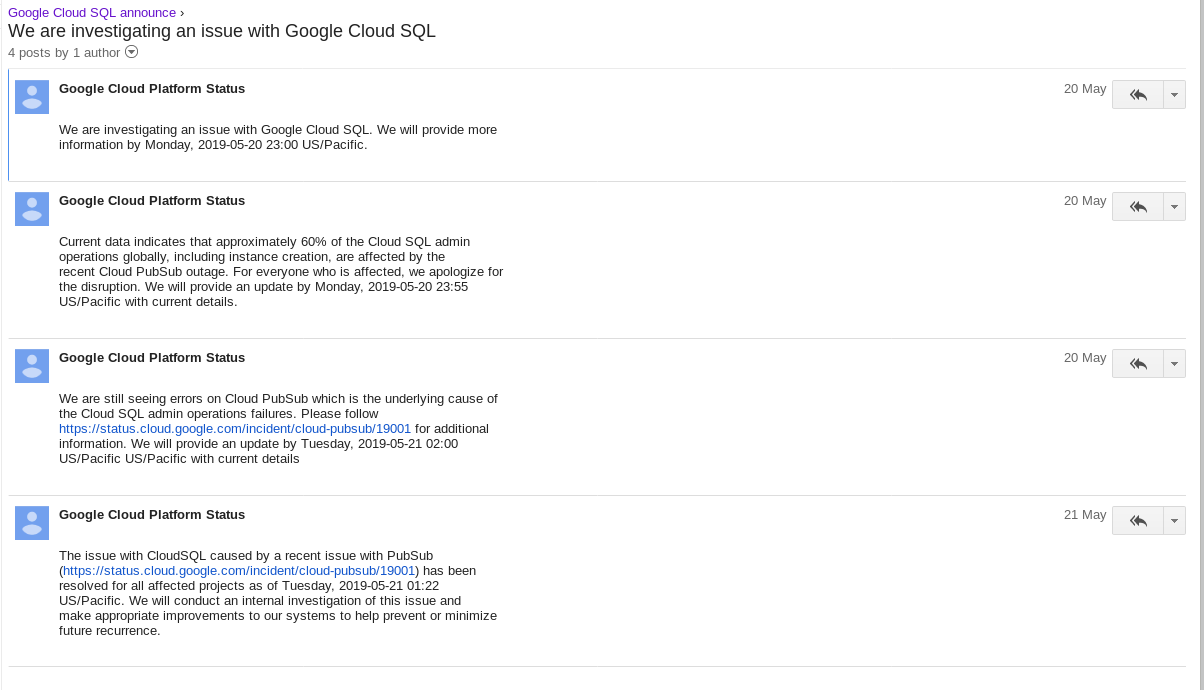 Google Cloud SQL announce group