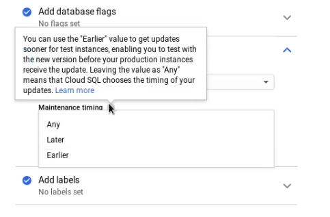 Maintenance timing options