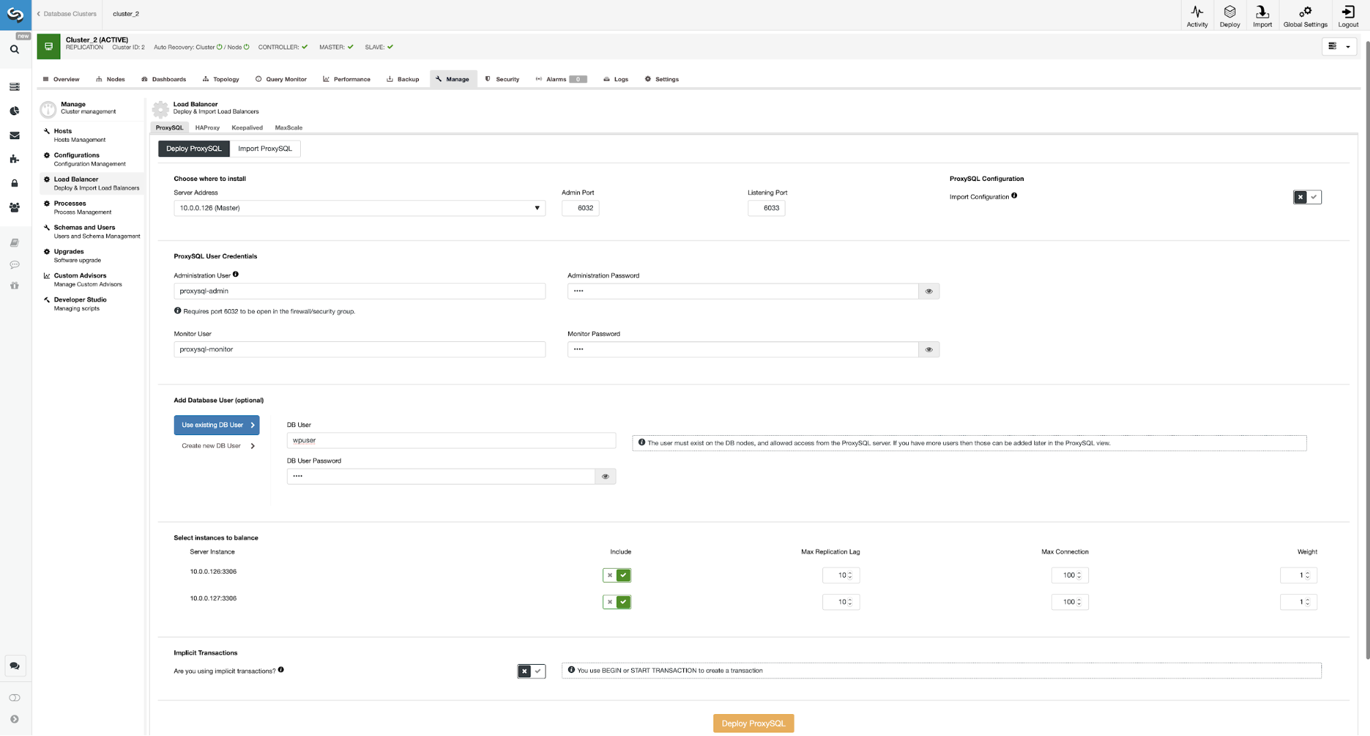 ProxySQL Load Balancer Configuration ClusterControl