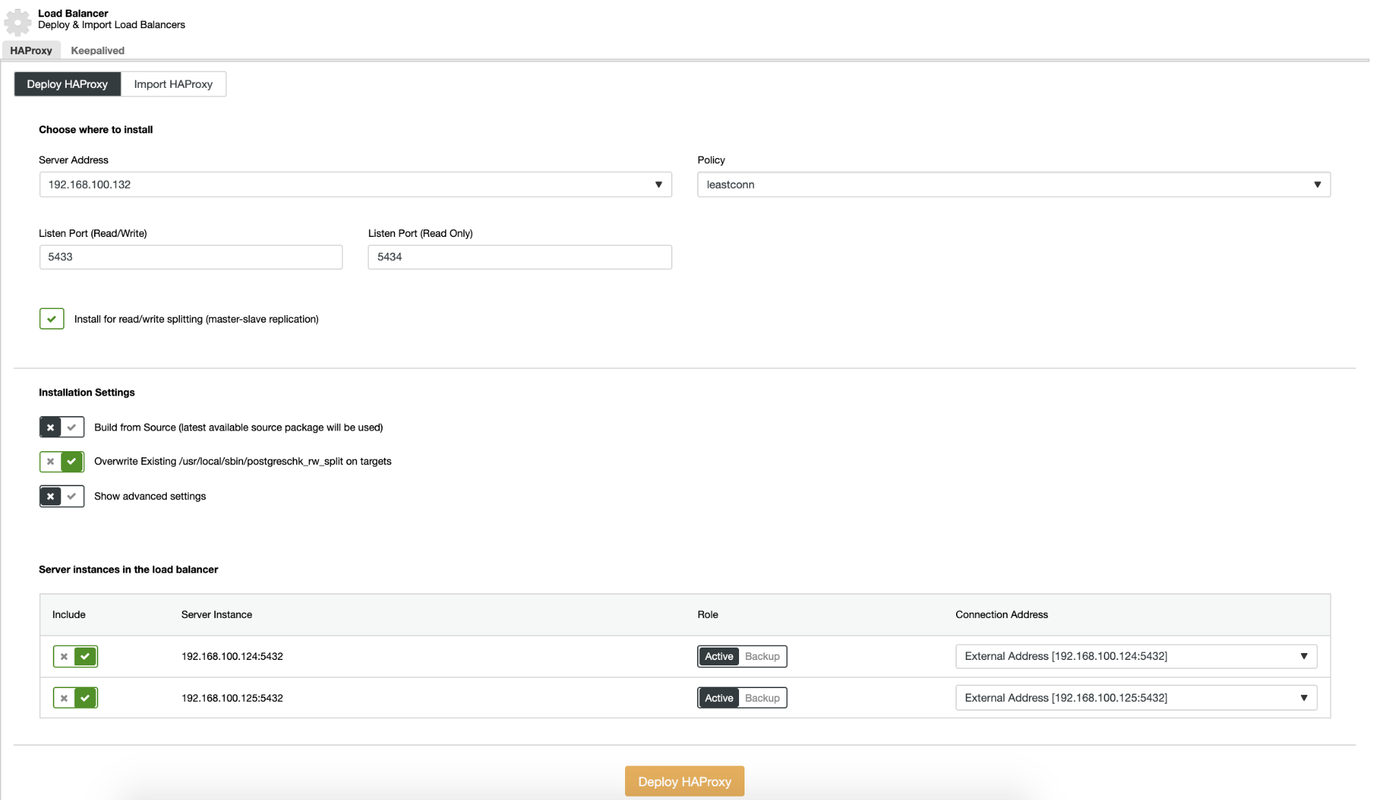 Configure HAProxy in ClusterControl