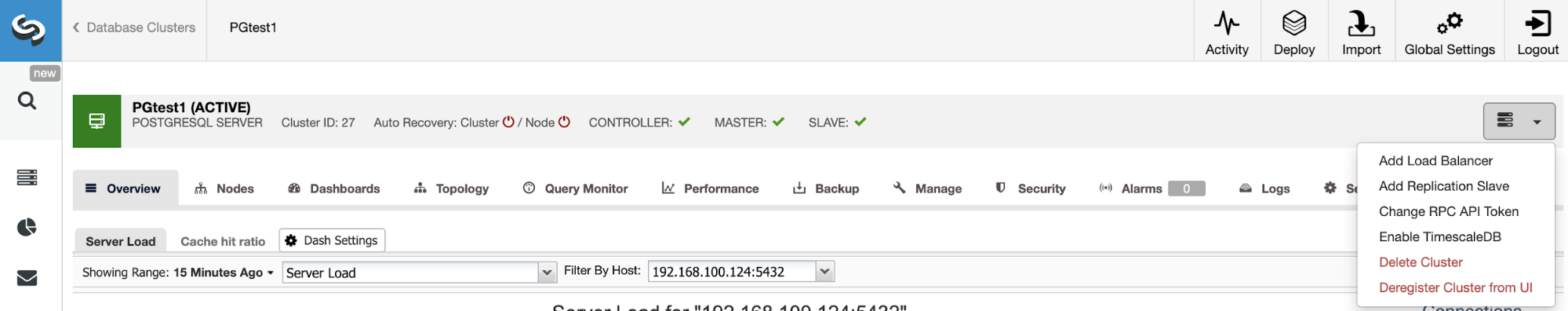 ClusterControl Cluster List