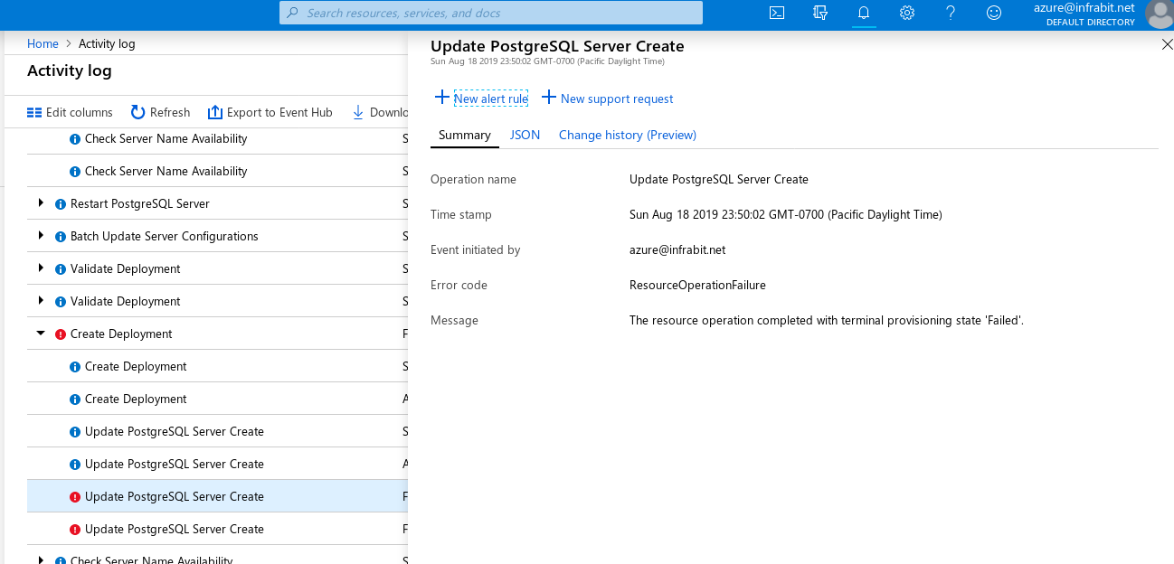  Single server --- Activity Log error details on restore failure