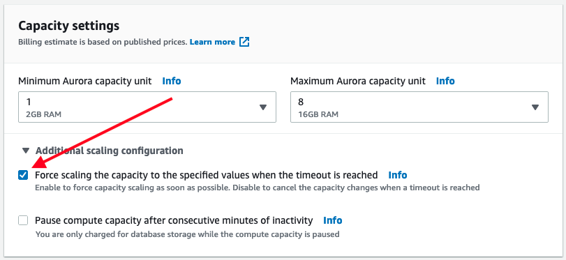 Amazon Aurora Capacity Settings