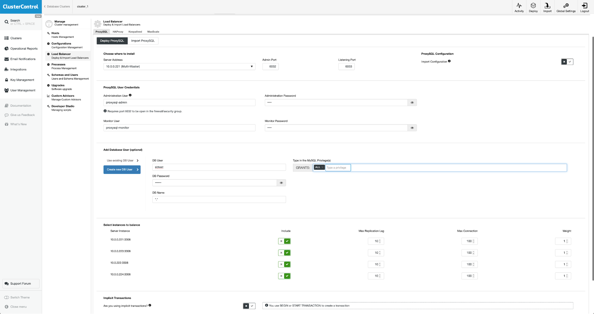 Add Database Load Balancer ClusterControl