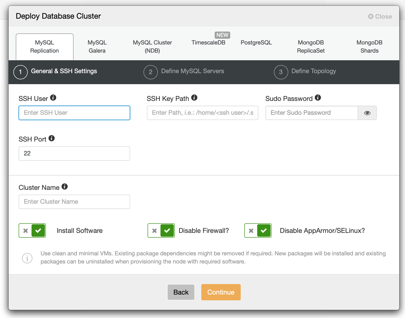 ClusterControl Deployment Wizard