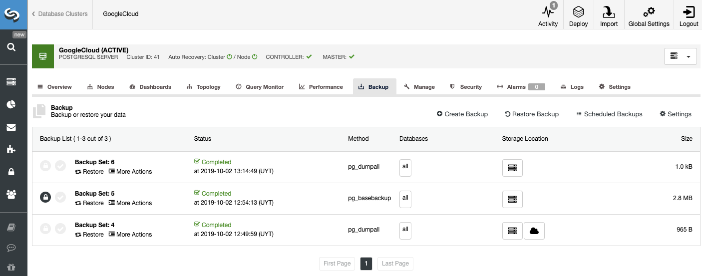 ClusterControl Backup Management