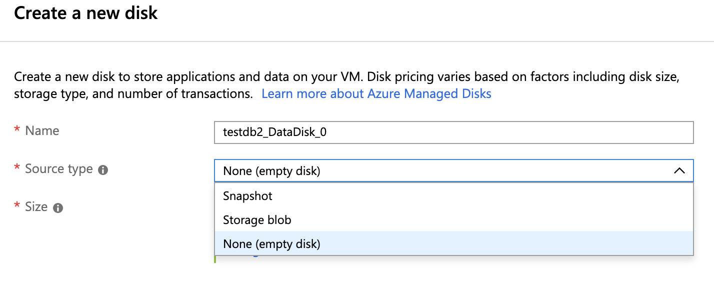 Create a New Disk - Azure