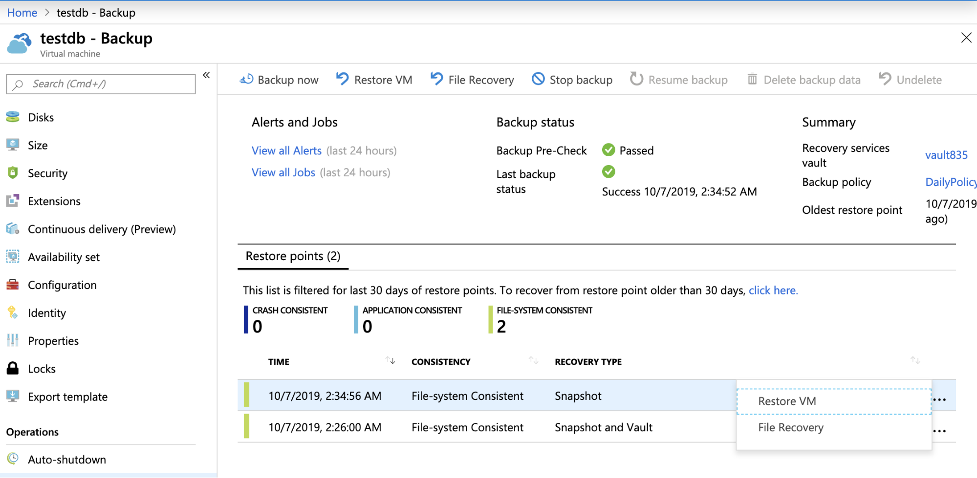 File Recovery - Azure