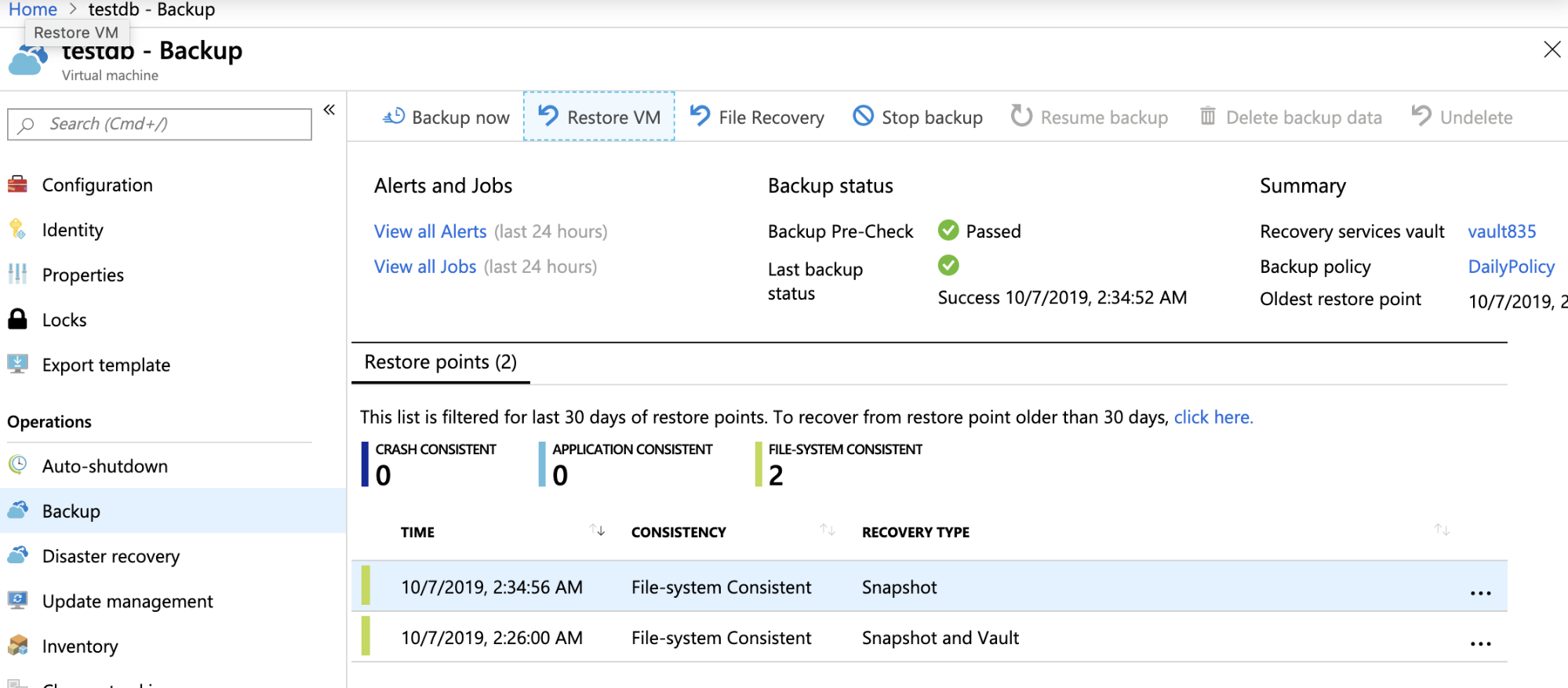 Backup Settings - Azure