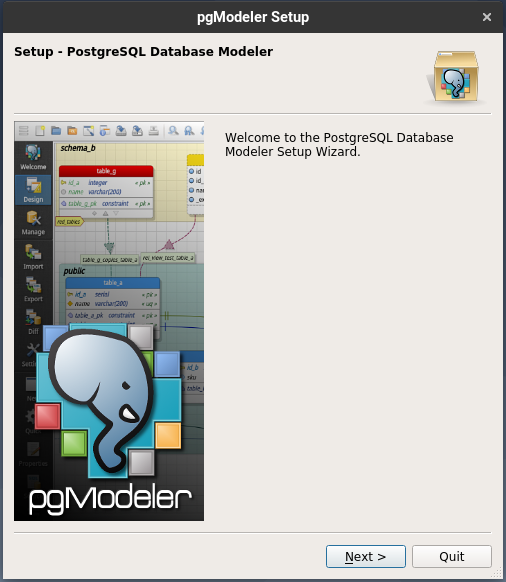 pgModeler setup wizard found on the installation file (.run .exe .dmg).