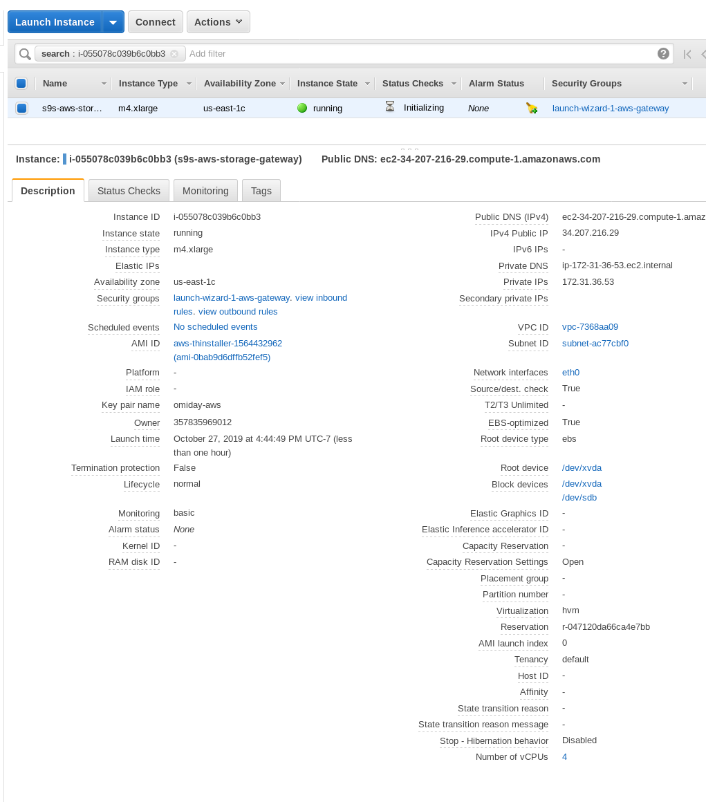  File gateway EC2 instance details