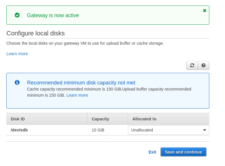  Volume gateway local disks configuration