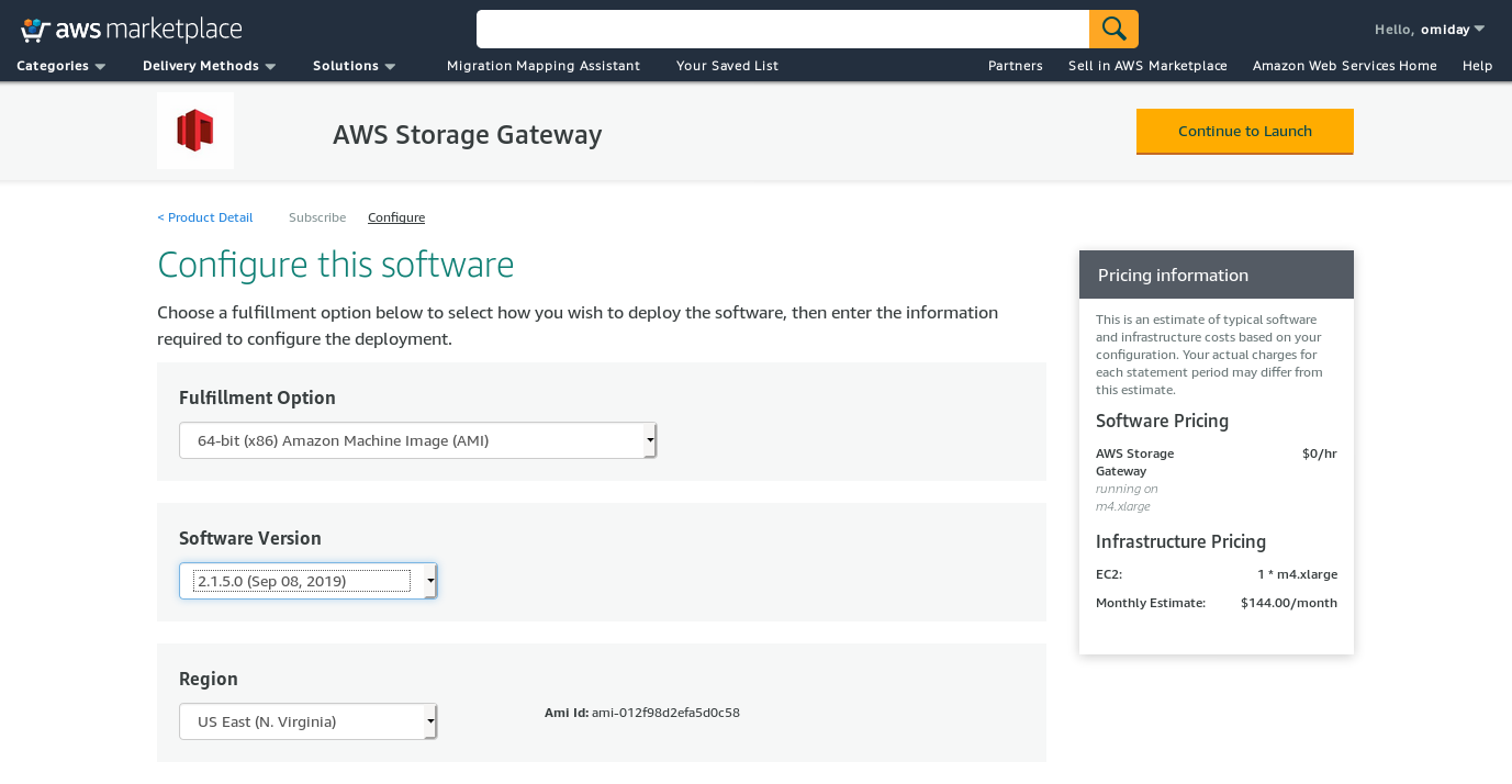  Volume gateway Amazon Marketplace --- Software details